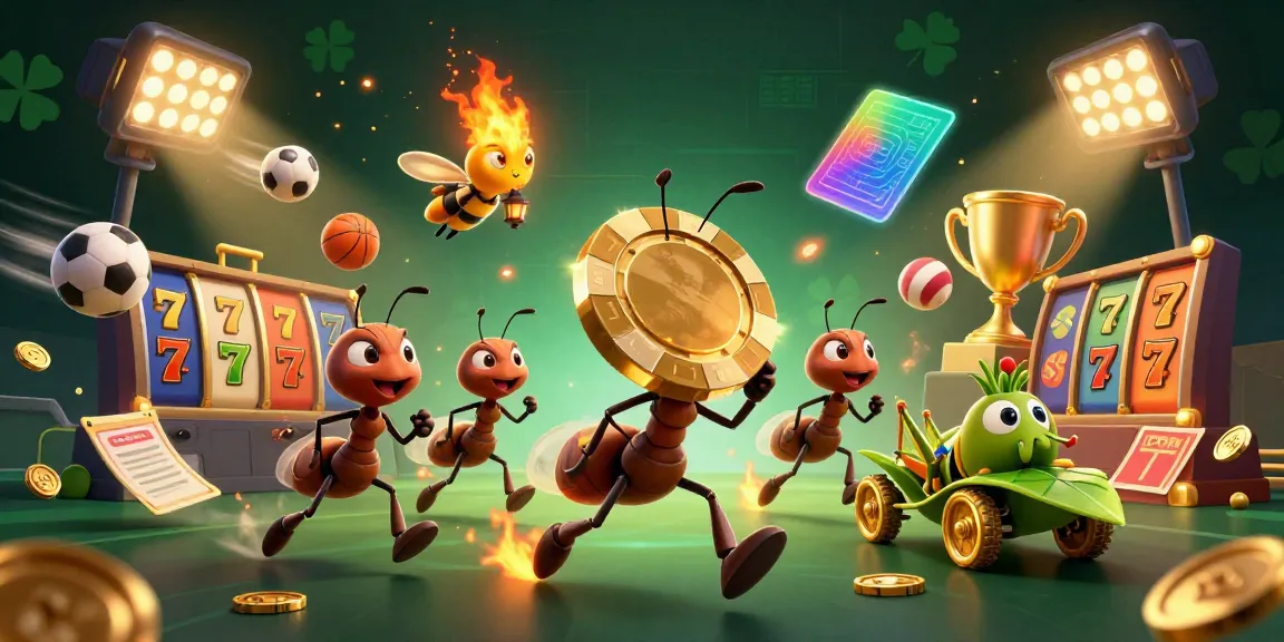 Zowin players engage with unique themed casino heist, featuring playful ants and golden gaming elements.
