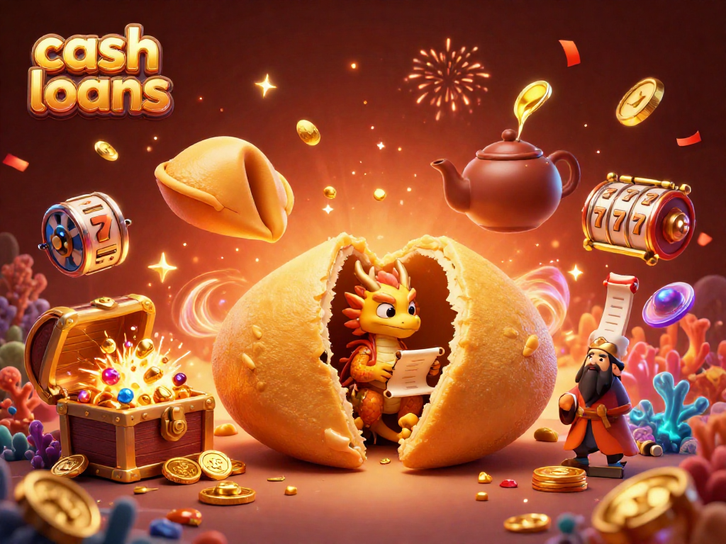 Engage in cash loans with a vibrant 3D casino scene featuring luck and fortune.