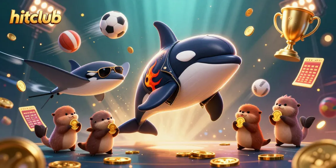 Hitclub brings excitement as a 3D cartoon orca and friends enjoy dynamic underwater casino fun with golden coins.