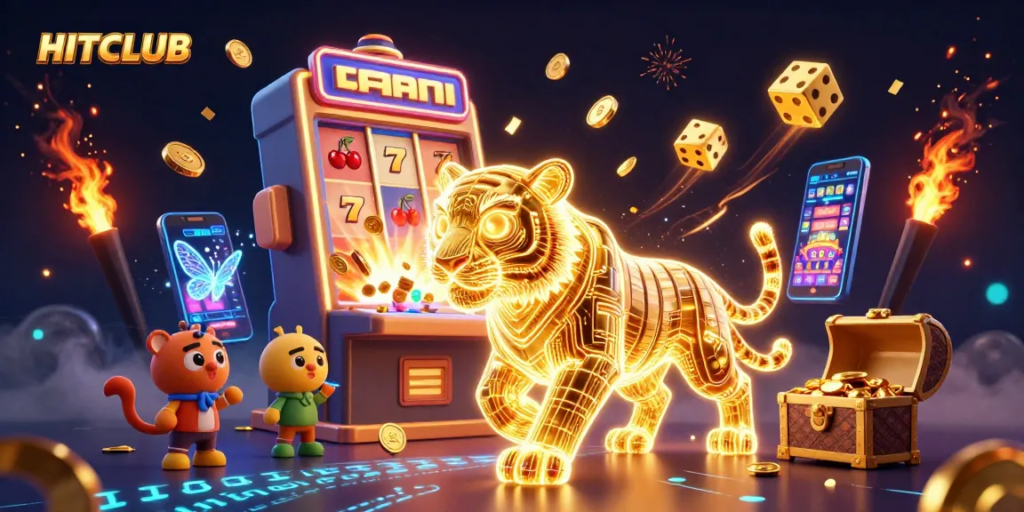 Experience HITCLUB excitement with a dazzling digital casino adventure featuring an energetic tiger.
