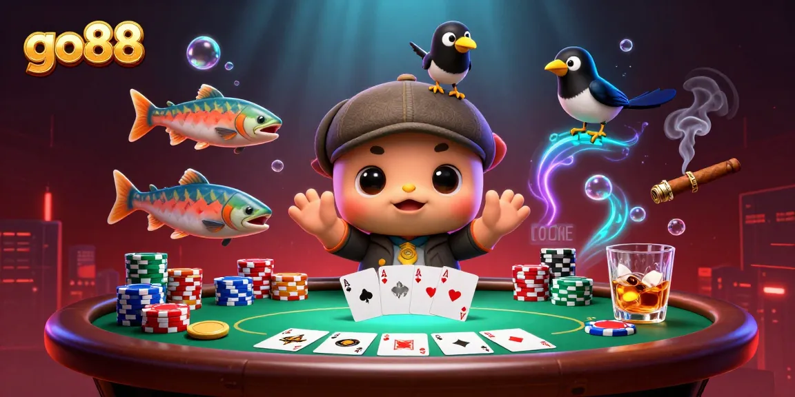Play and win big with go88 at this lively casino scene featuring a cute Loch Ness monster.