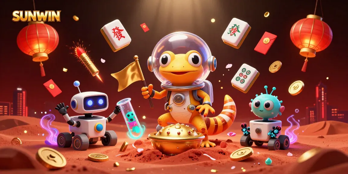 SUNWIN showcases a Martian gecko exploring a golden casino with dynamic casino-themed elements.